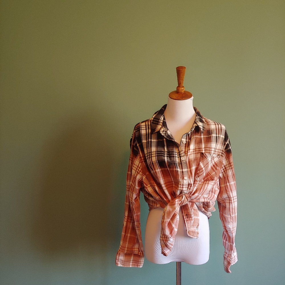 Custom Grunge Bikercore Yallternative Western Acid Washed Flannel Button Down